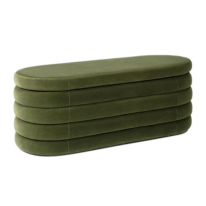 Fuji Upholstered Oval Storage Bench olive-green velvet with layered rounded cushions on Tampa Home & Garden Store