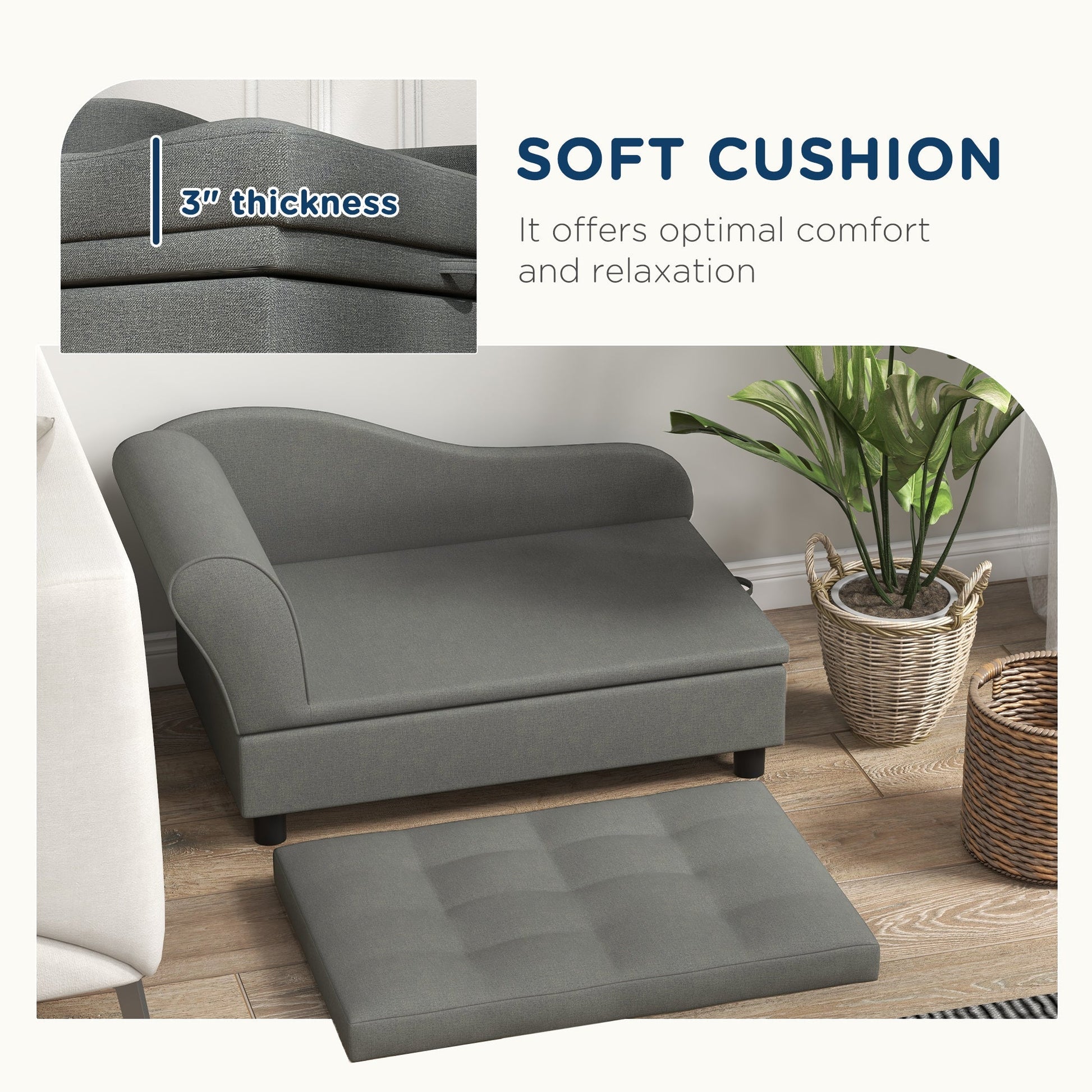 PawHut Pet Sofa Dog Couch Gray, 3-in thick cushions, gray fabric pet bed on Tampa Home & Garden Store