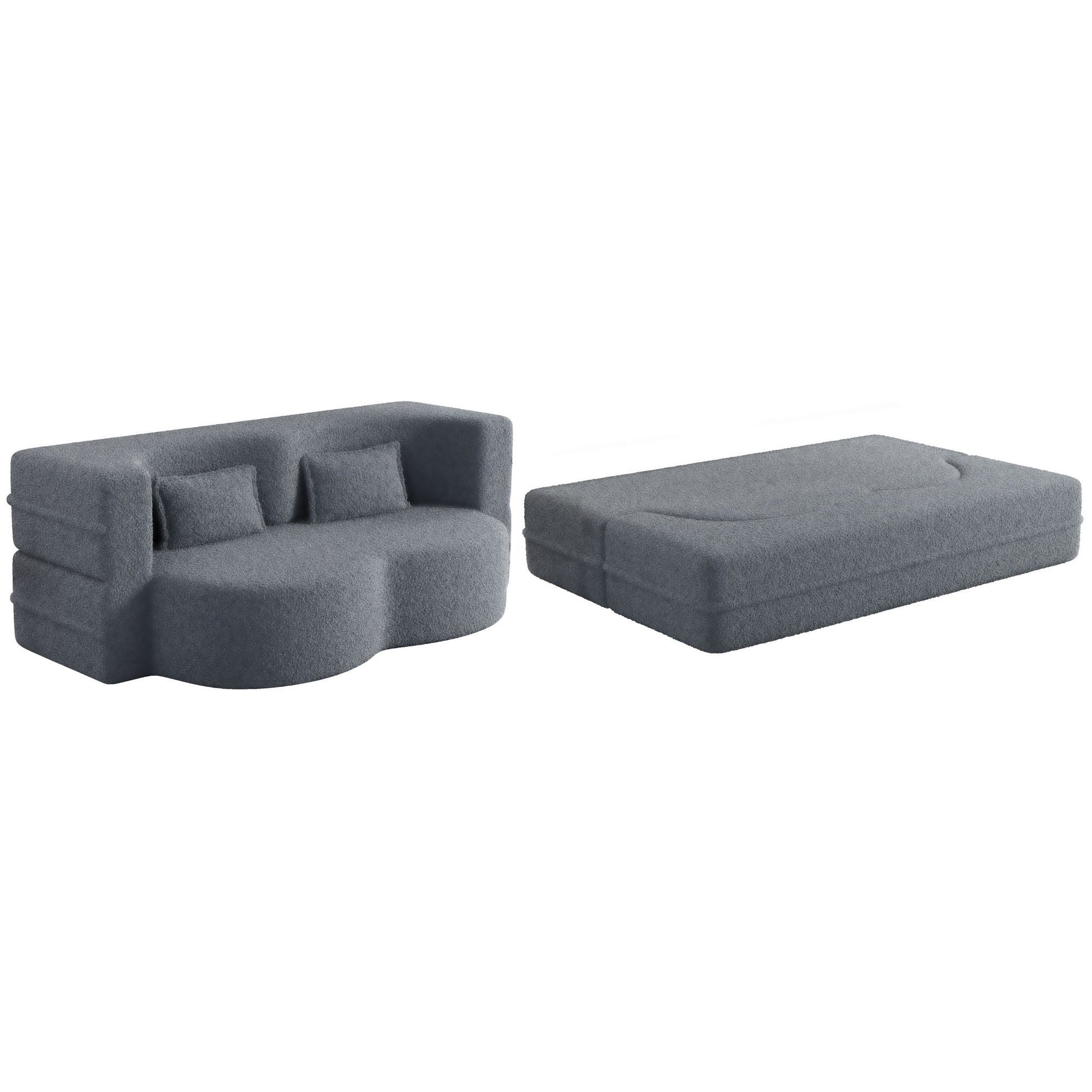 HouseOfZazla two-piece futon sofa set in dark gray teddy fabric with foam-filled cushions on Tampa Home & Garden Store