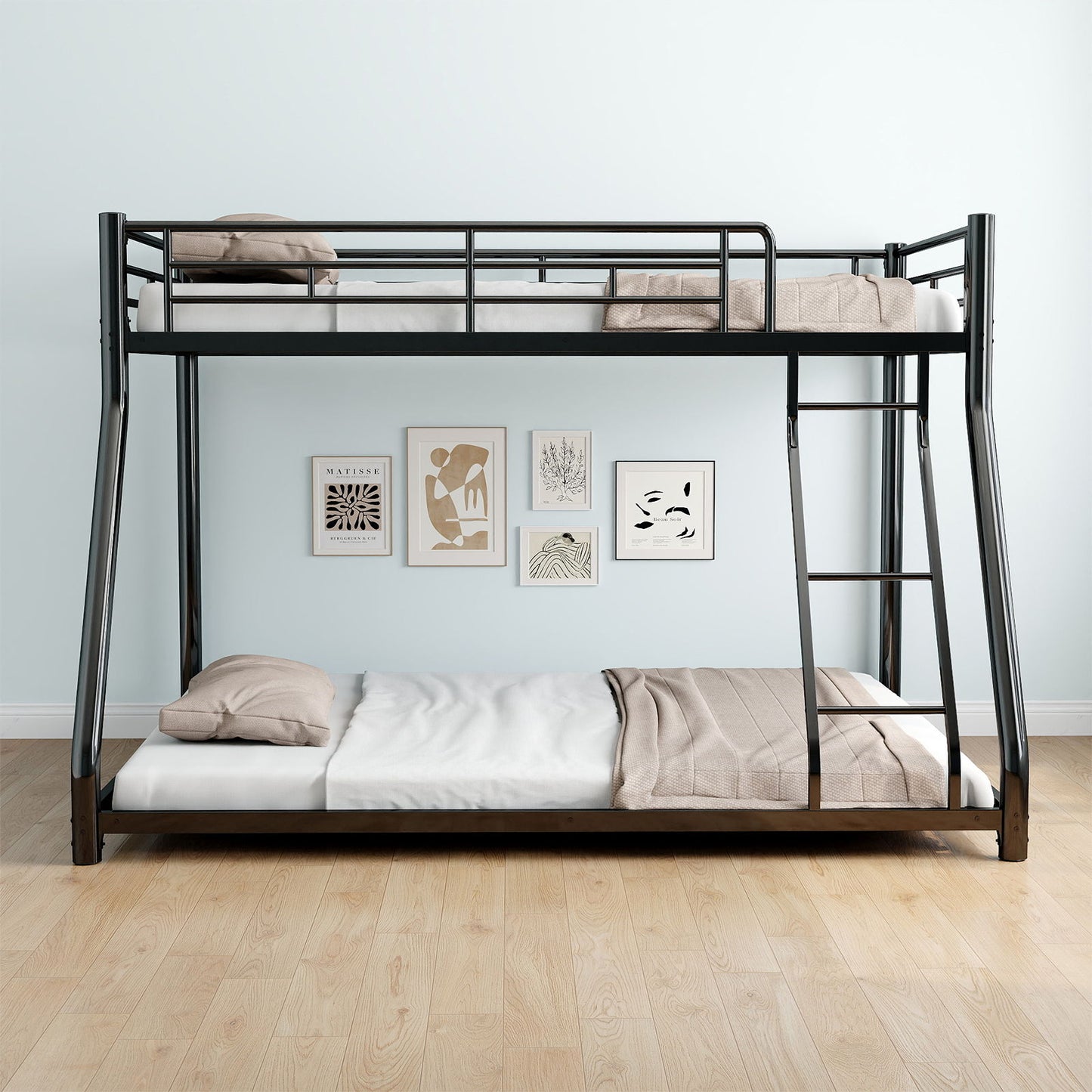 Sturdy Metal Bunk Bed With Ladder and Guardrail
