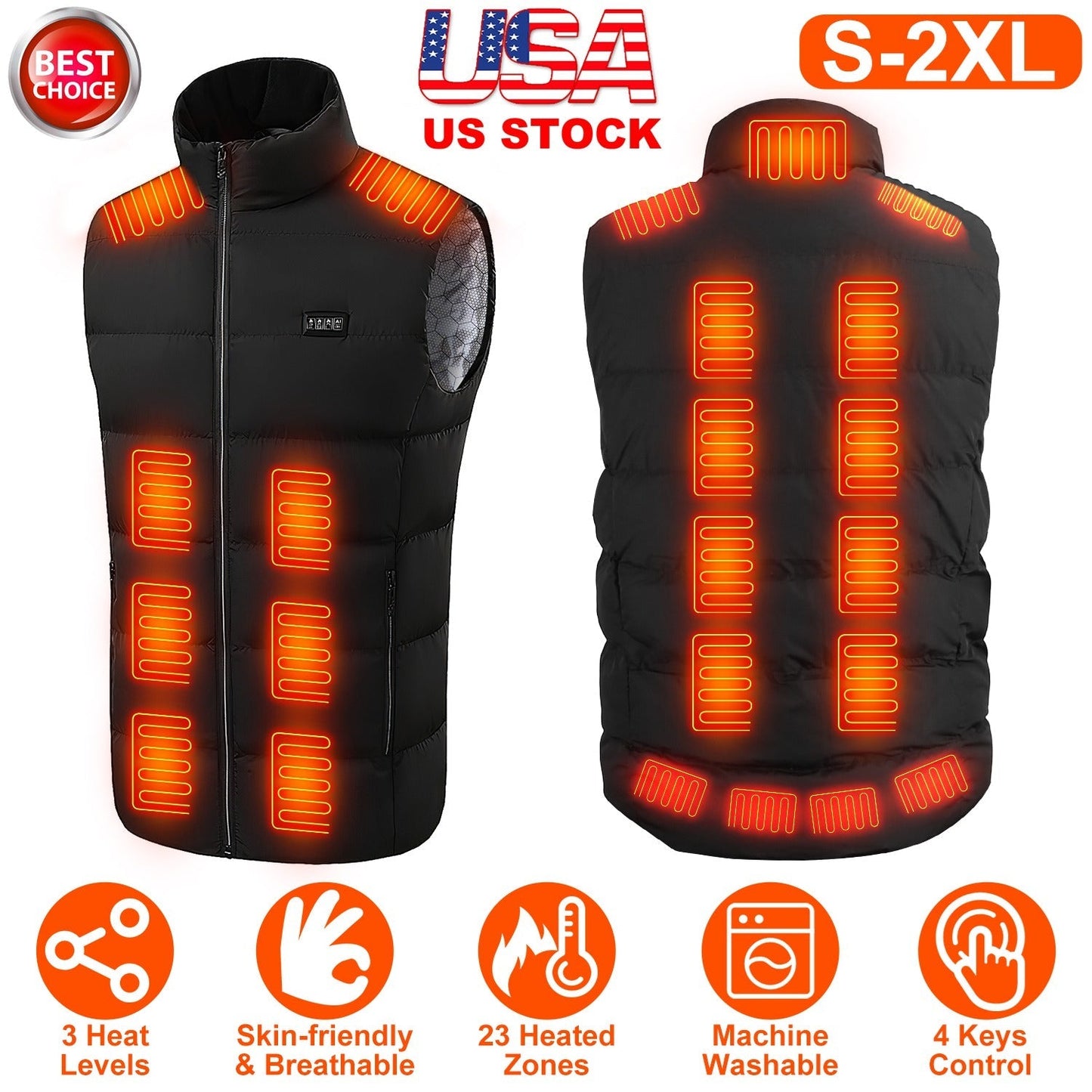 GemGear heated vest unisex black with 23 heating zones, 3 heat levels USB powered on Tampa Home & Garden Store