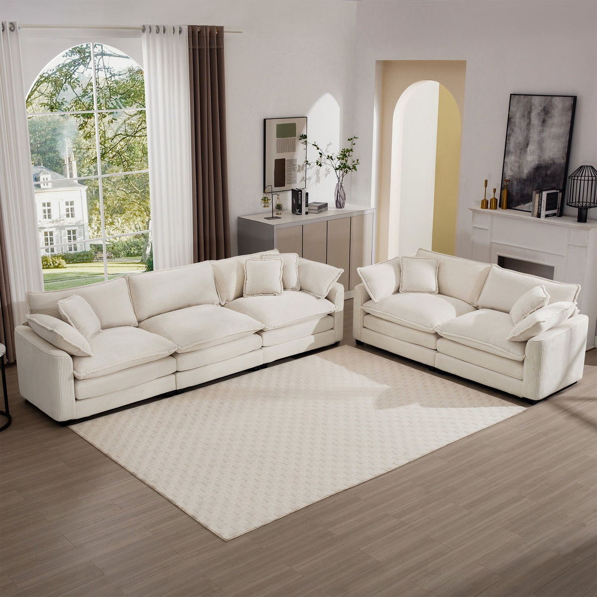 Ivory 3 Piece sectional sofa by HouseOfZazla with deep seats on Tampa Home & Garden Store