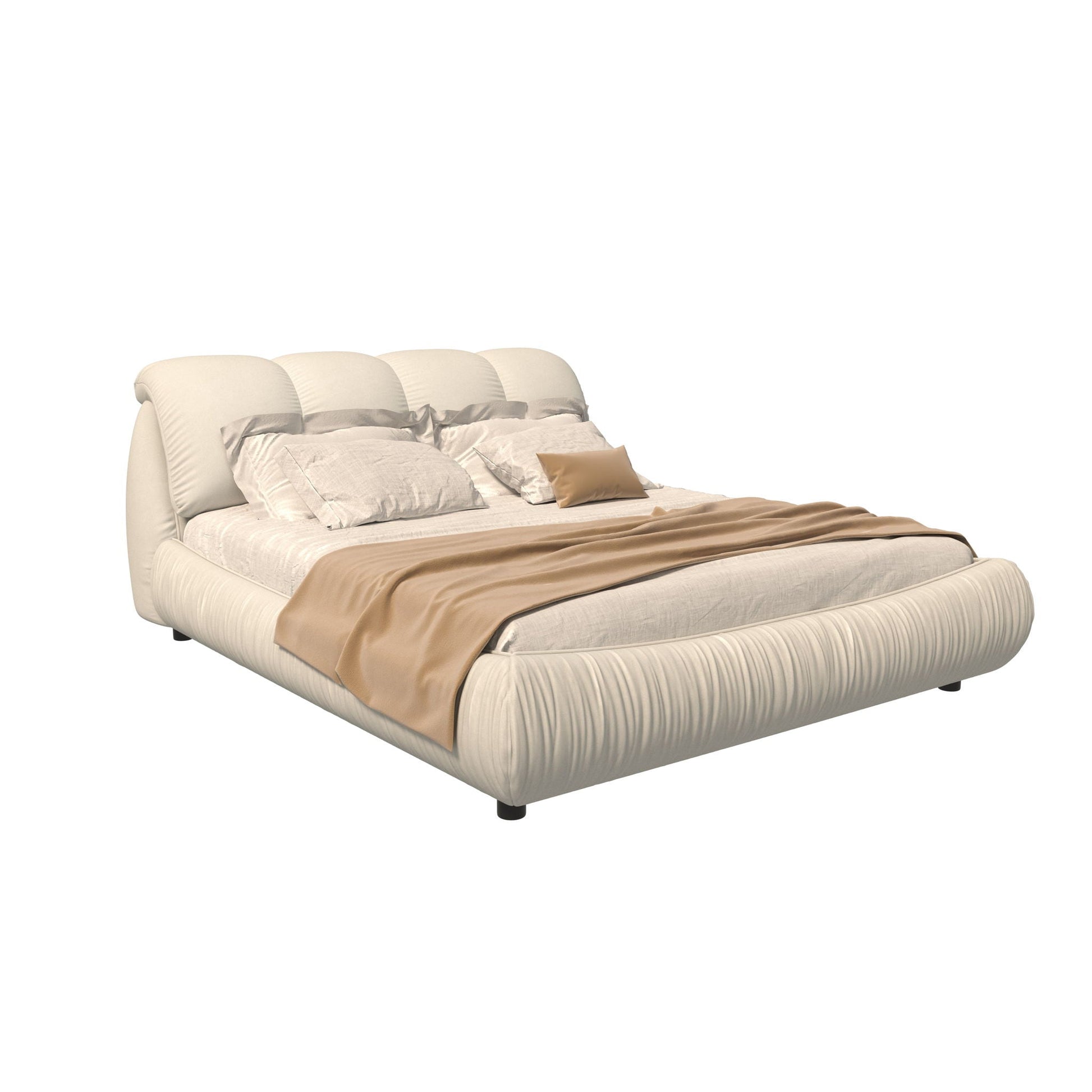 Beige upholstered platform bed with oversized padded backrest and solid wood frame HouseOfZazla on Tampa Home & Garden Store