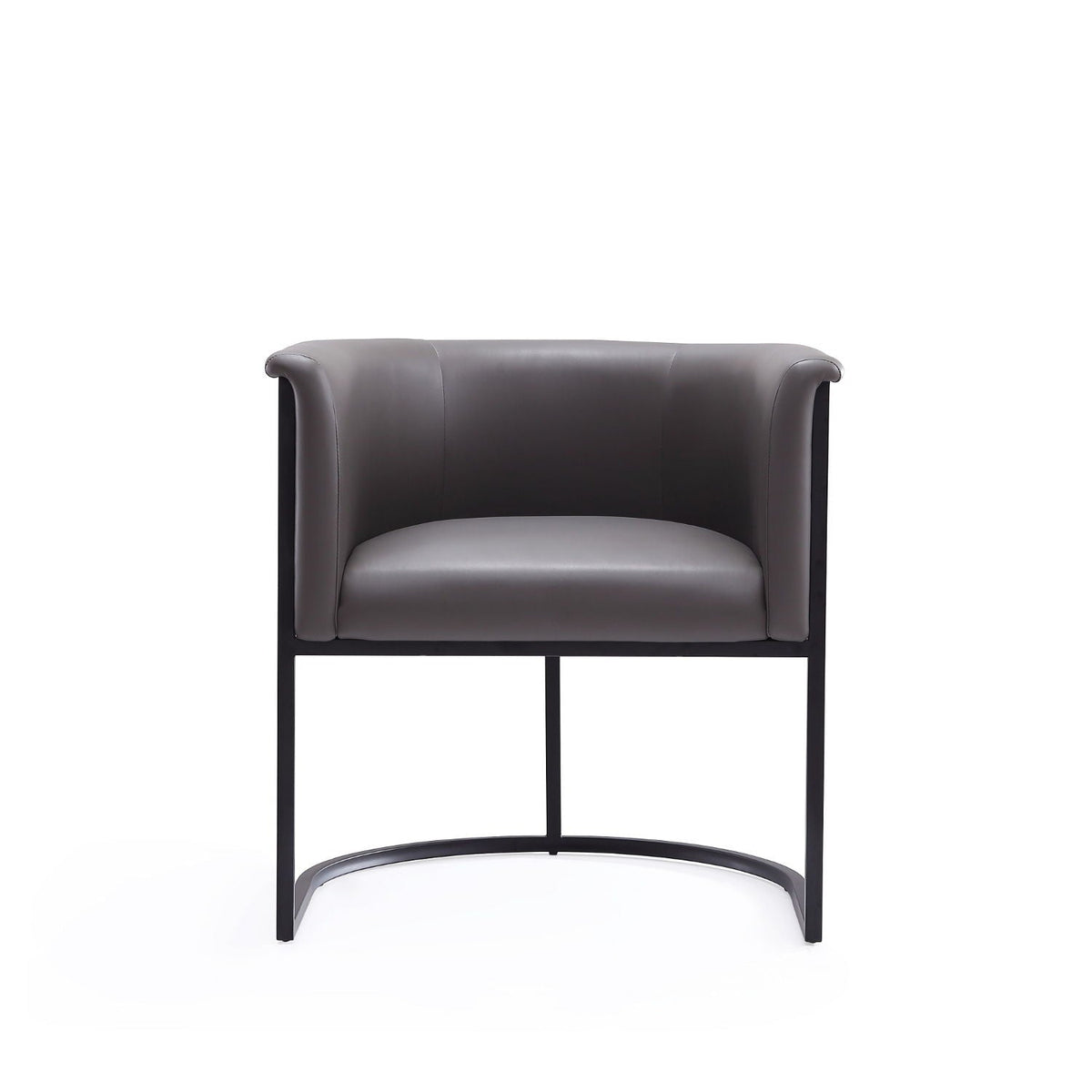 Cosmopolitan dining chair with grey faux-leather seat and back, geometric black metal frame on Tampa Home & Garden Store