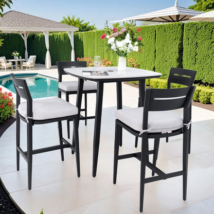 5-piece HouseOfZazla Outdoor Bar Set with rounded-square table and cushions on Tampa Home & Garden Store