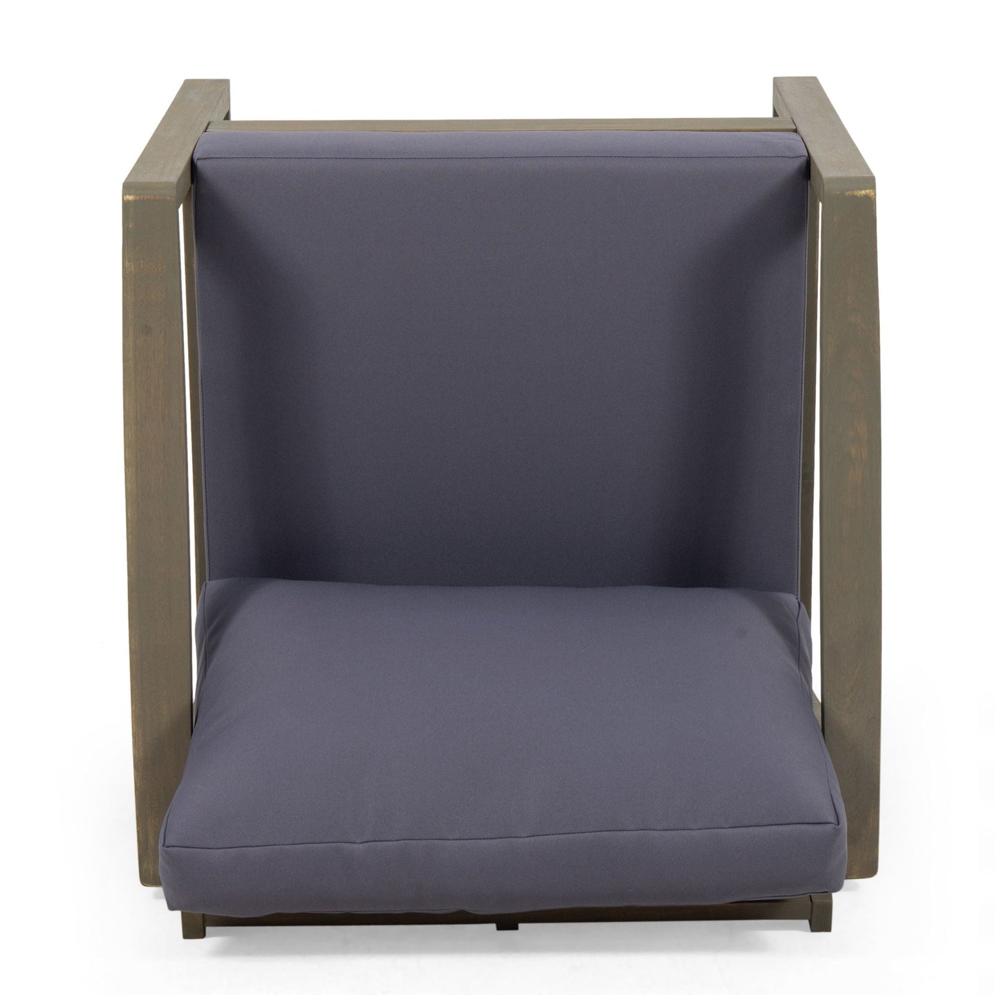 Samwell Outdoor Club Chair with navy cushions and a natural wood frame on Tampa Home & Garden Store