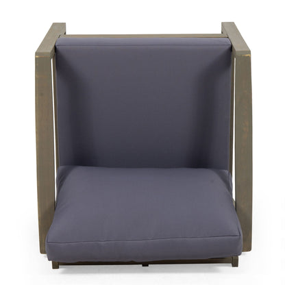 Samwell Outdoor Club Chair with navy cushions and a natural wood frame on Tampa Home & Garden Store