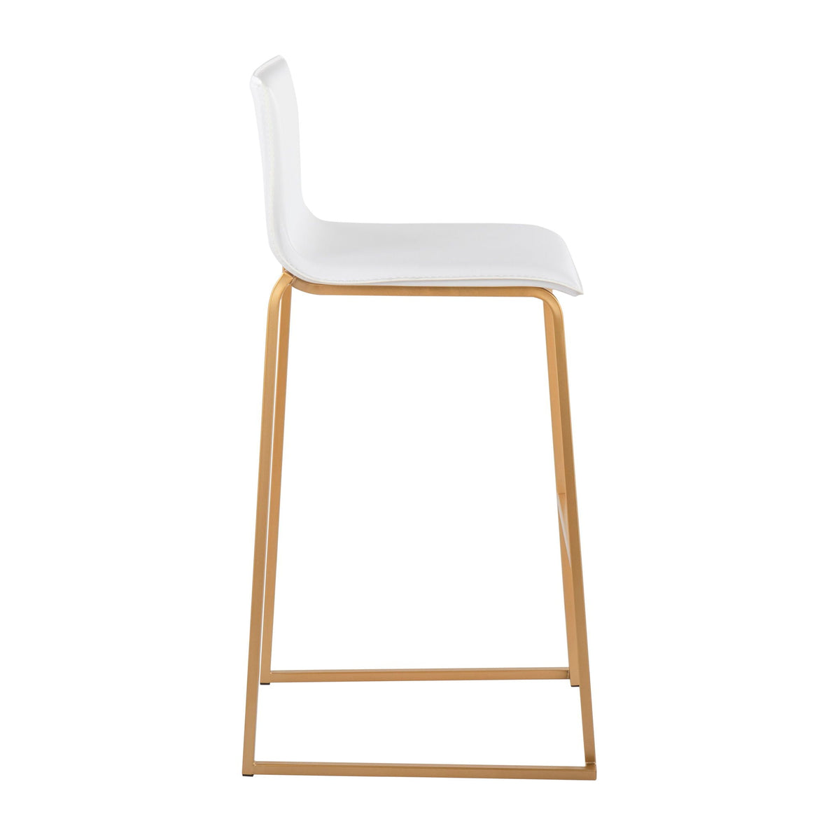 Contemporary upholstered barstool white with curved back and gold metal legs on Tampa Home & Garden Store