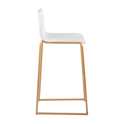 Contemporary upholstered barstool white with curved back and gold metal legs on Tampa Home & Garden Store