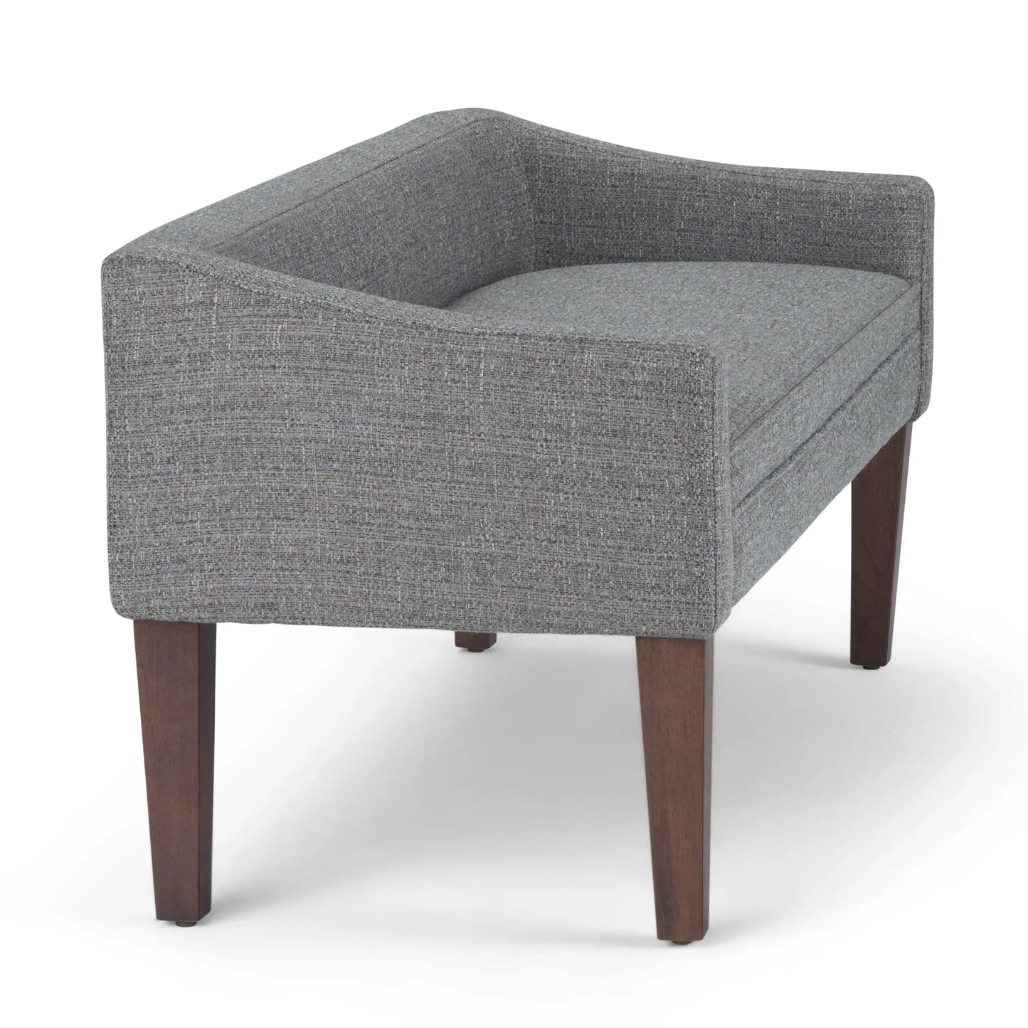 Parris Upholstered Bench in gray textured fabric with dark wood legs on Tampa Home & Garden Store