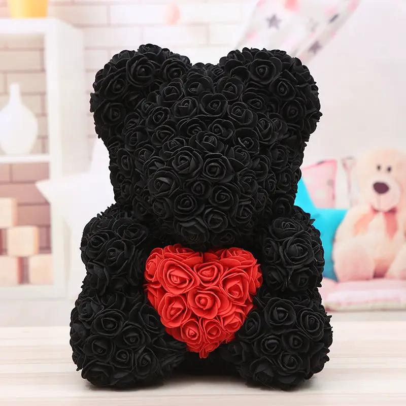 Black rose bear with red rose heart, Valentine's Day gift sculpture on Tampa Home & Garden Store