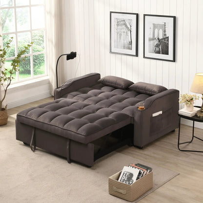 Modern loveseat futon sofa with pullout bed in dark gray fabric on Tampa Home & Garden Store