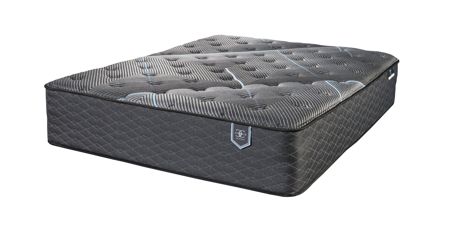 Restonic ComfortCare Hybrid King Plush Mattress with a gray quilted Euro Top on Tampa Home & Garden Store