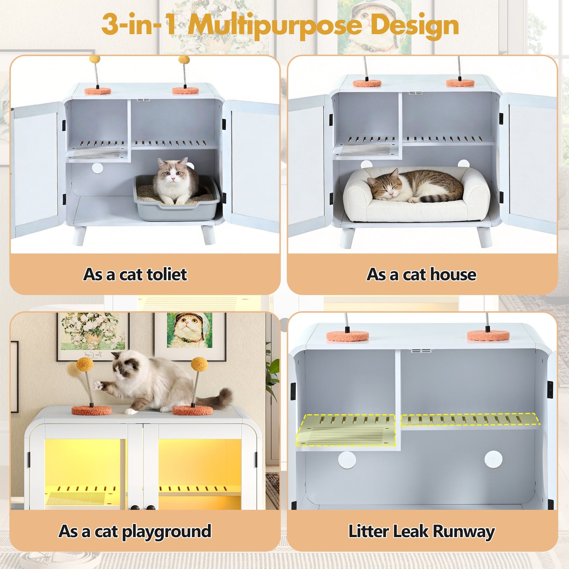 Cat hidden litter box enclosure with RGB LED light by HouseOfZazla, 3-in-1 pet bed on Tampa Home & Garden Store