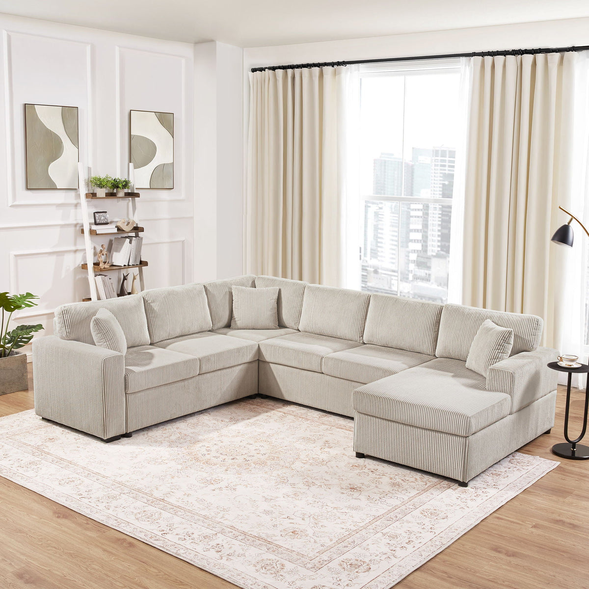 HouseOfZazla U-shaped sectional sofa with chaise upholstery and 3 soft throw pillows on Tampa Home & Garden Store