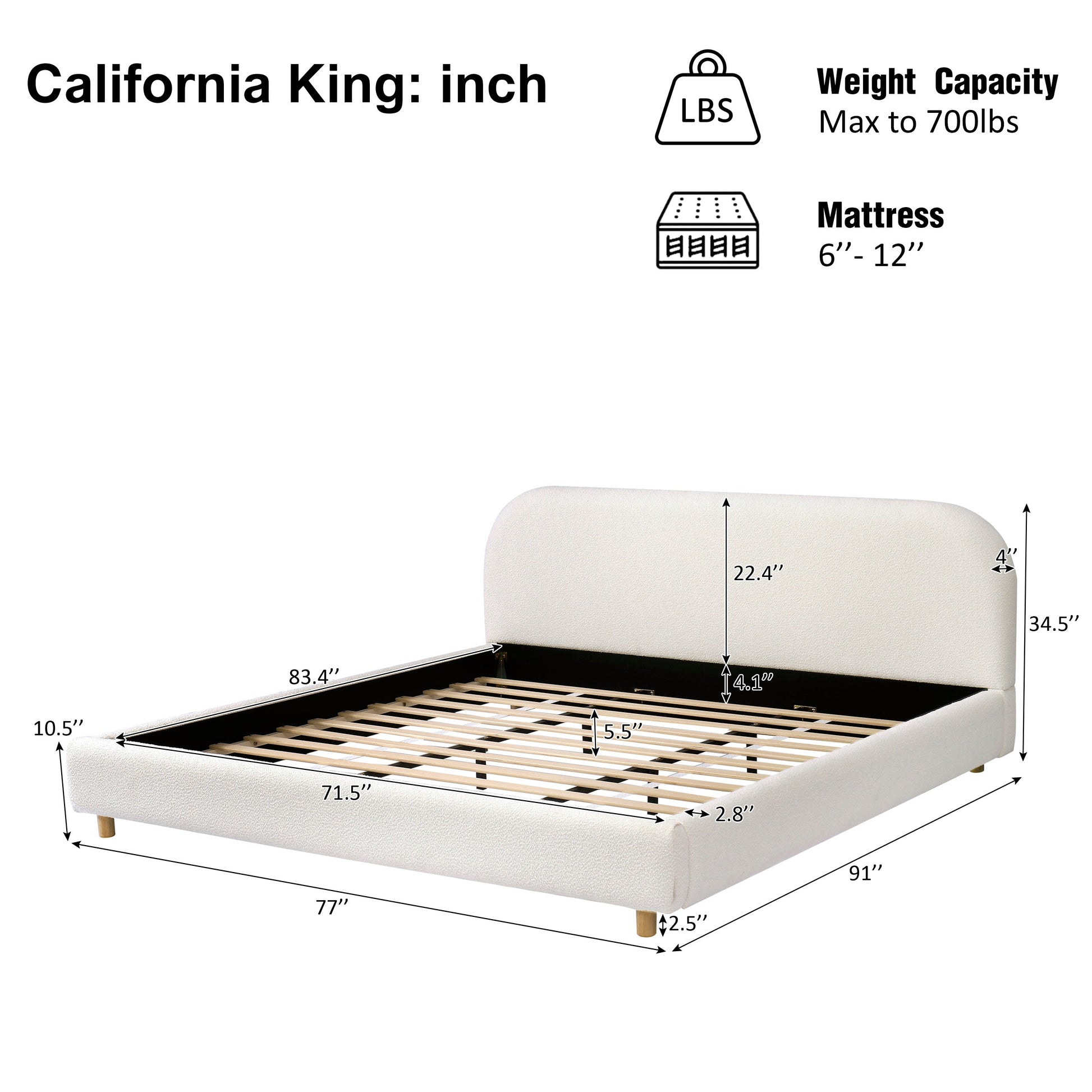California King Upholstered Bed with Bouclé Fabric and Curved Headboard by HouseOfZazla on Tampa Home & Garden Store