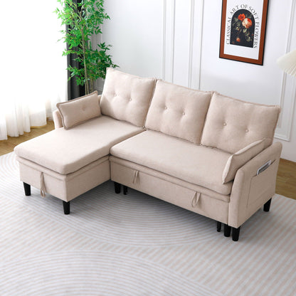 L-Shaped Reversible Chaise Sectional Sofa With Storage beige HouseOfZazla sleeper ottomans on Tampa Home & Garden Store