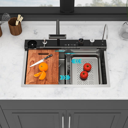 Single Bowl Kitchen Sink And The Smart Led Faucet
