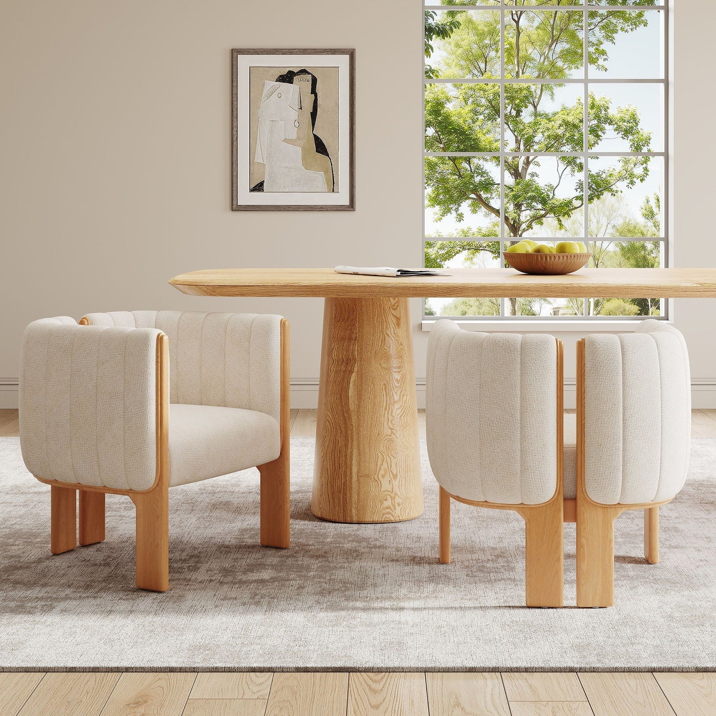 Comfort Stylish Seating Dining Chair Set 6 light beige upholstered chairs around a round table on Tampa Home & Garden Store