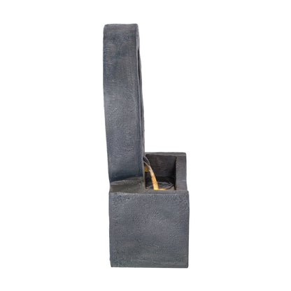 Gray circular polyresin outdoor water fountain with textured column and basin base on Tampa Home & Garden Store