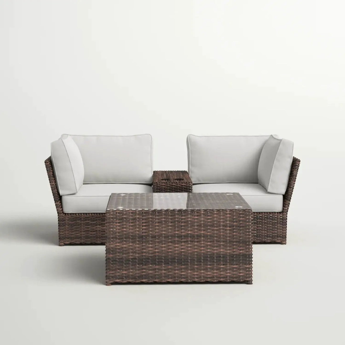 Comfortable Modern Patio Rattan Sectional Set with Cushions, brown wicker and gray, 2pc outdoor on Tampa Home & Garden Store