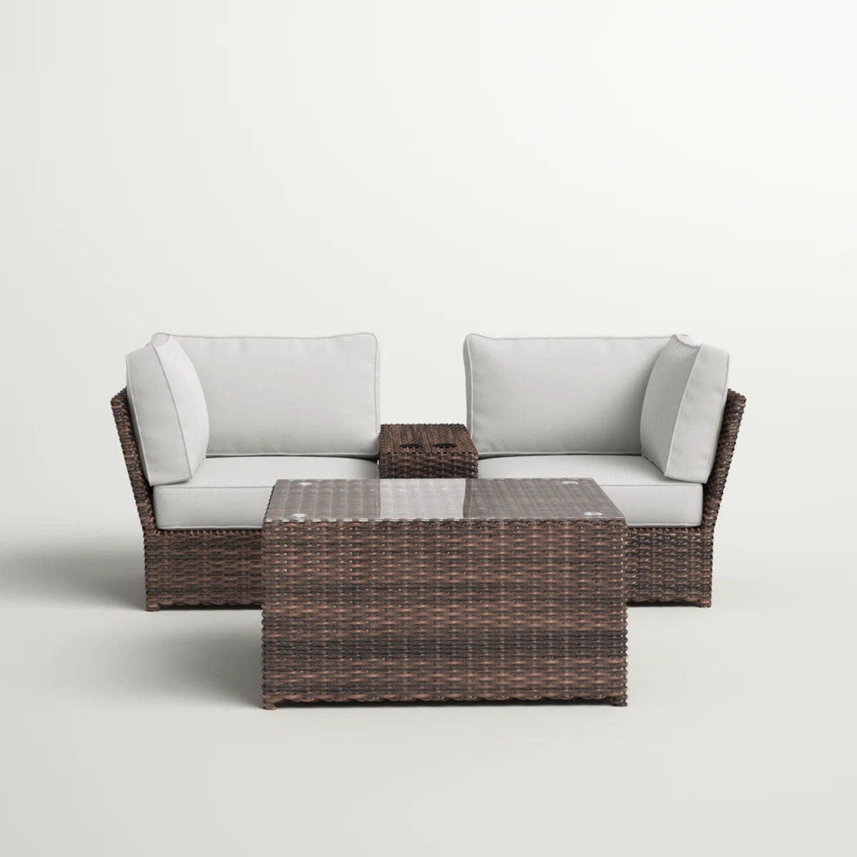 Comfortable Modern Patio Rattan Sectional Set with Cushions, brown wicker and gray cushions on Tampa Home & Garden Store