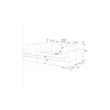 Haven 6 Piece Modular Sectional stationary sofa by Unique Piece Furniture; line drawing with 116.5 in L on Tampa Home & Garden Store