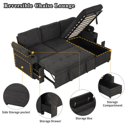 L-shaped convertible sofa with storage, USB ports, cup holders by Unique Piece Furniture on Tampa Home & Garden Store