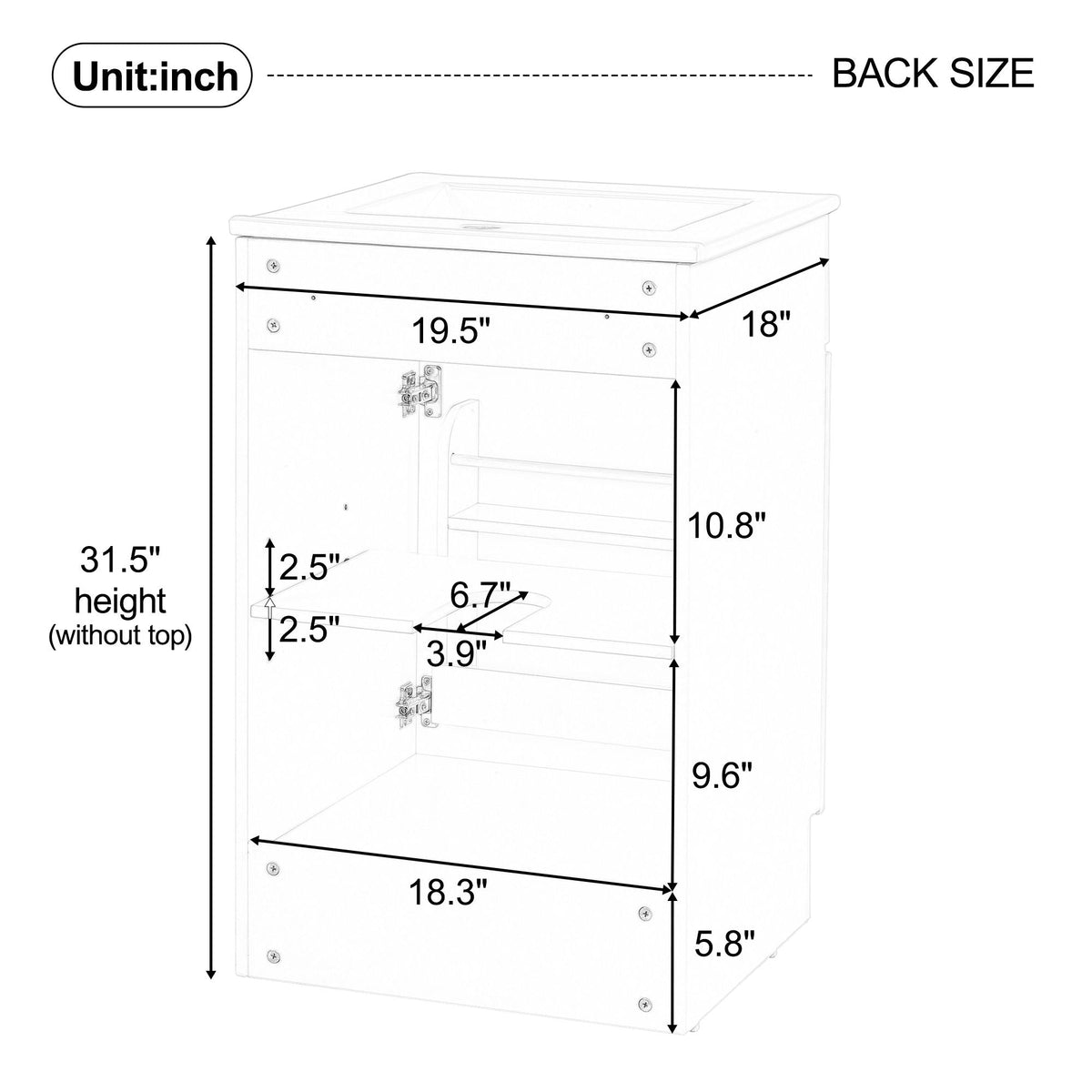 HouseOfZazla bathroom vanity with sink, white finish, adjustable shelf, double doors on Tampa Home & Garden Store