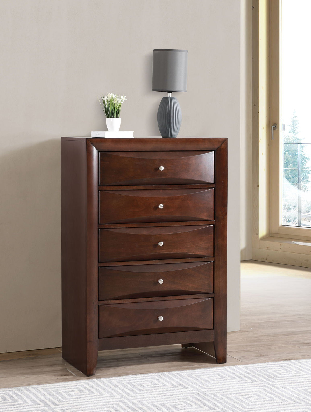 Accent Chest with Molded Resin Drawers in dark wood finish on Tampa Home & Garden Store