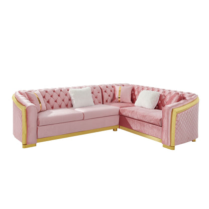 L-shaped Chesterfield pink velvet sectional sofa with stainless steel accents HouseOfZazla on Tampa Home & Garden Store