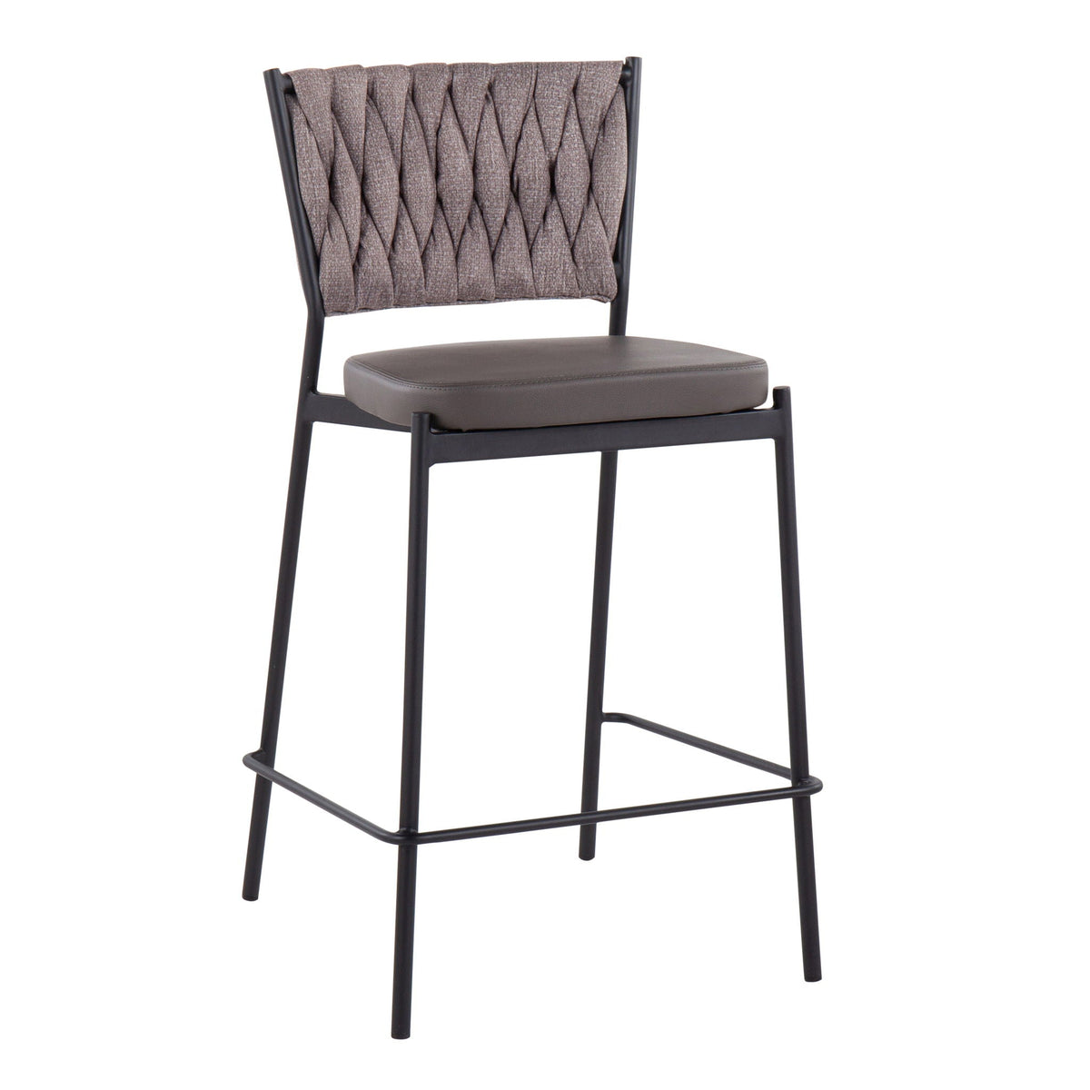 Braided back counter stool set of 2 with padded seat and black metal frame on Tampa Home & Garden Store