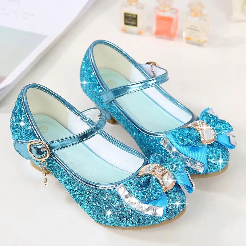 Girls Rhinestone Bow High Heel Shoes Princess