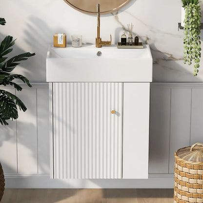 Compact Modern Floating Vanity with Ceramic Basin