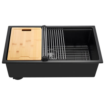 30 Inch Granite Kitchen Sink undermount single bowl by HouseOfZazla with bamboo cutting board on Tampa Home & Garden Store