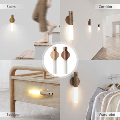 PIR motion sensor night light magnetic wooden LED wall lamp rechargeable stairs wardrobe on Tampa Home & Garden Store
