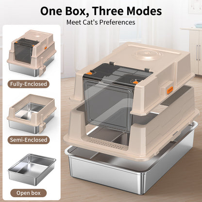 Stainless steel cat litter box big size by HouseOfZazla, three-mode enclosed/semi-enclosed/open on Tampa Home & Garden Store