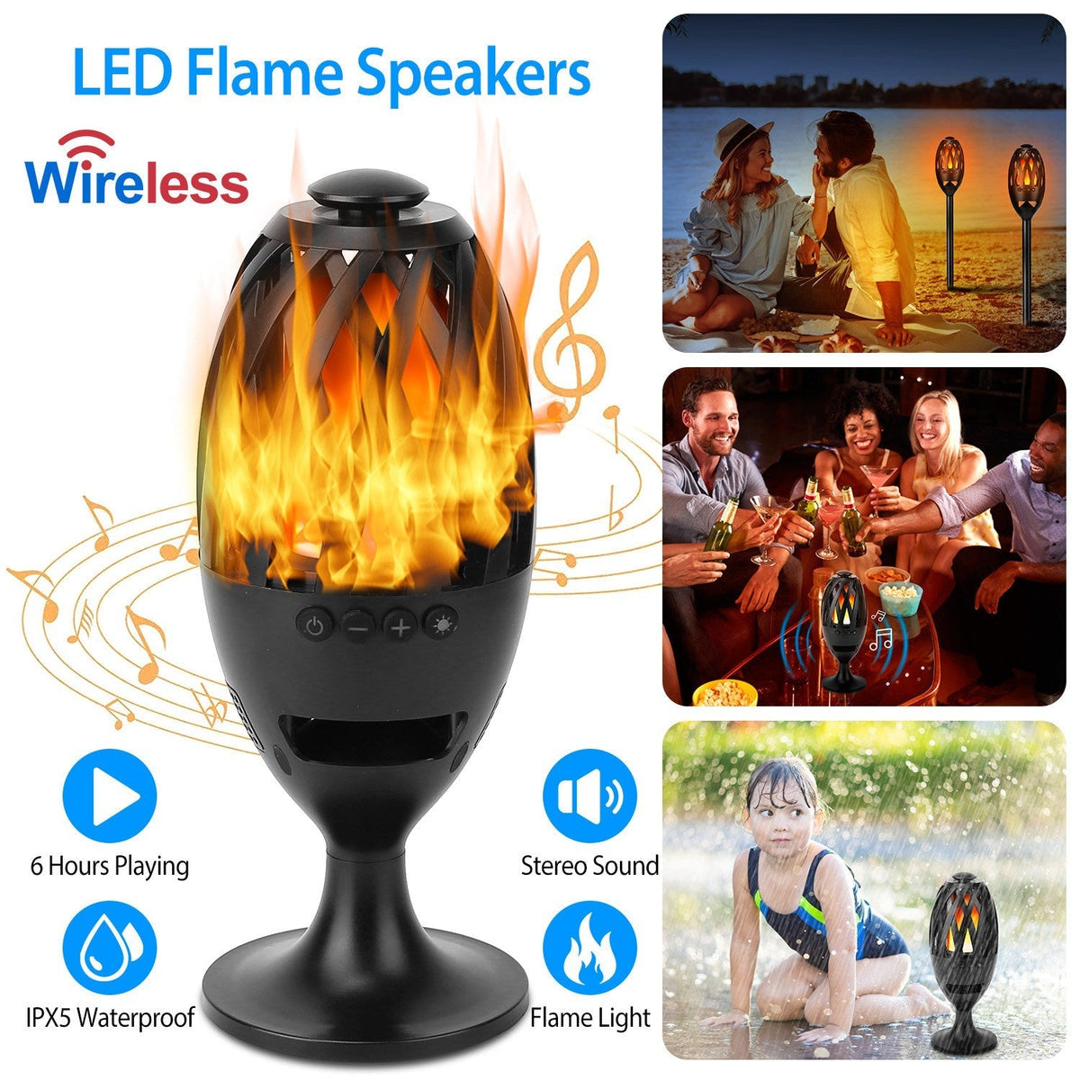 GemGear LED flame speakers torch wireless waterproof speaker with flicker flame light on Tampa Home & Garden Store