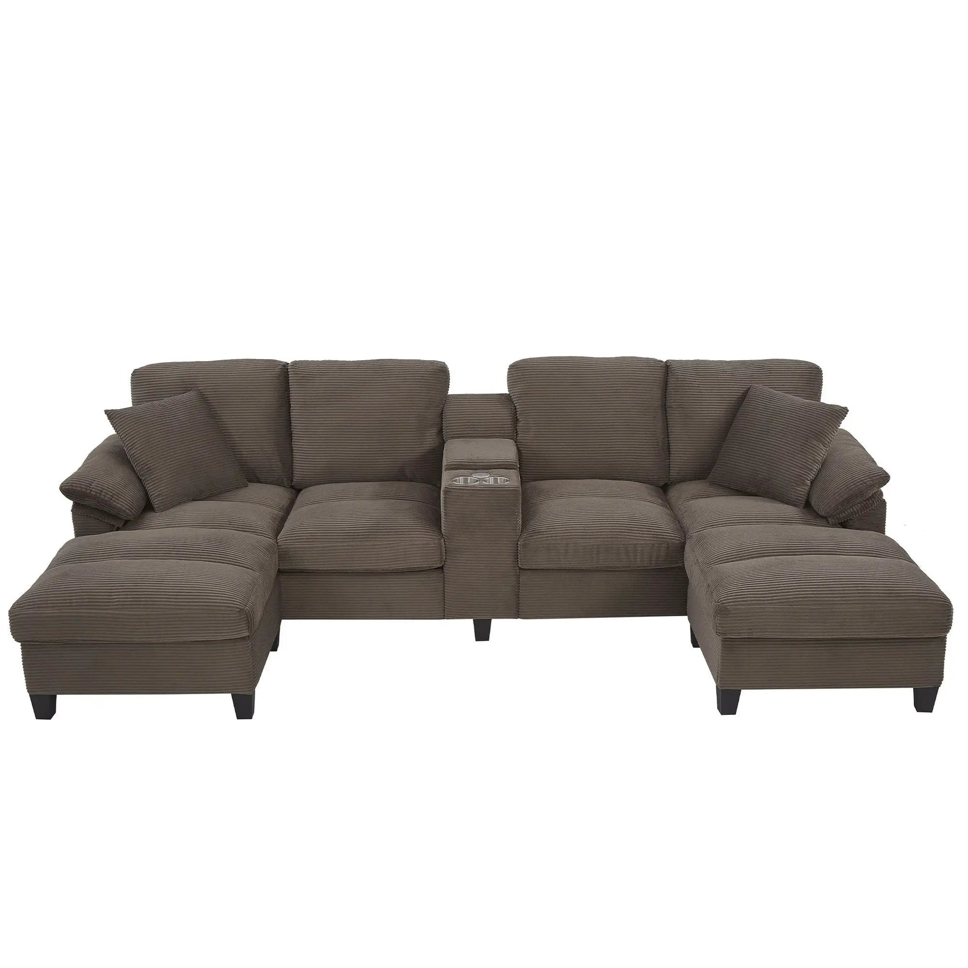 U-Shaped Sectional Sofa With Storage Ottomans brown corduroy 3-piece set Unique Piece Furniture on Tampa Home & Garden Store
