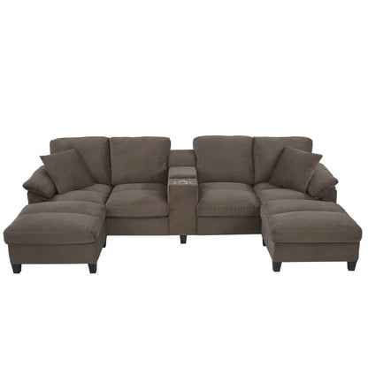 U-Shaped Sectional Sofa With Storage Ottomans brown corduroy 3-piece set Unique Piece Furniture on Tampa Home & Garden Store