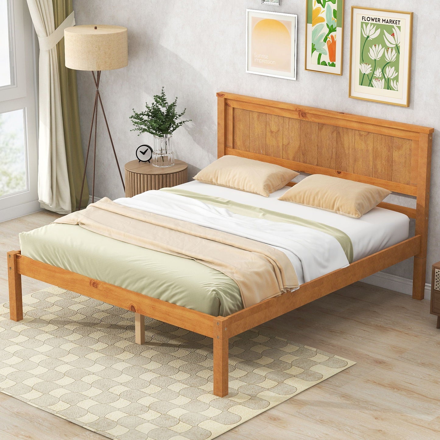 Strong Espresso Wood Platform Bed and Headboard