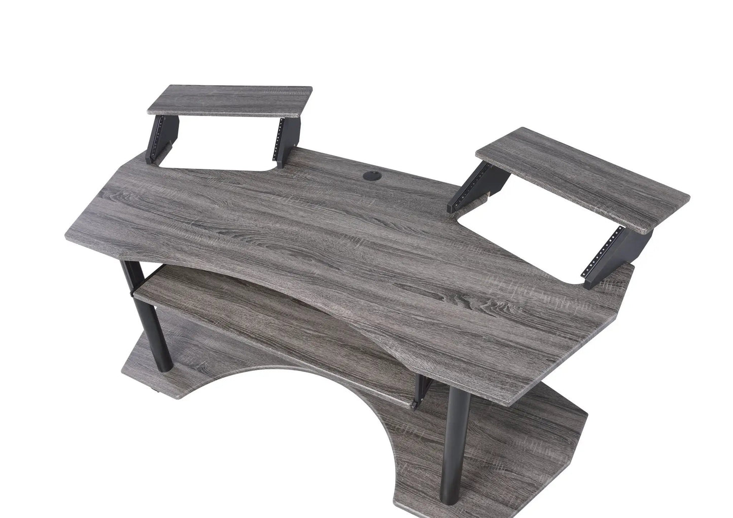Eleazar wood music recording desk with gray wood grain and dual elevated shelves on Tampa Home & Garden Store