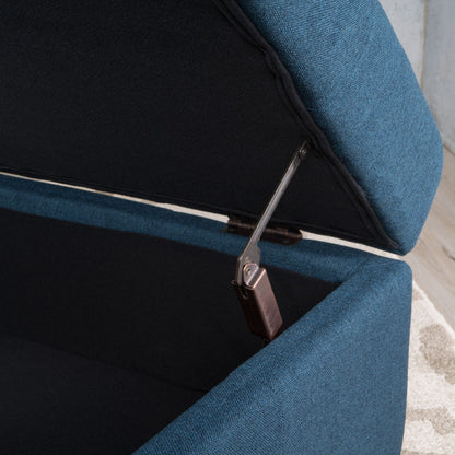 Flip Top Ottoman navy blue textured fabric with waffle tufting and rolling casters on Tampa Home & Garden Store