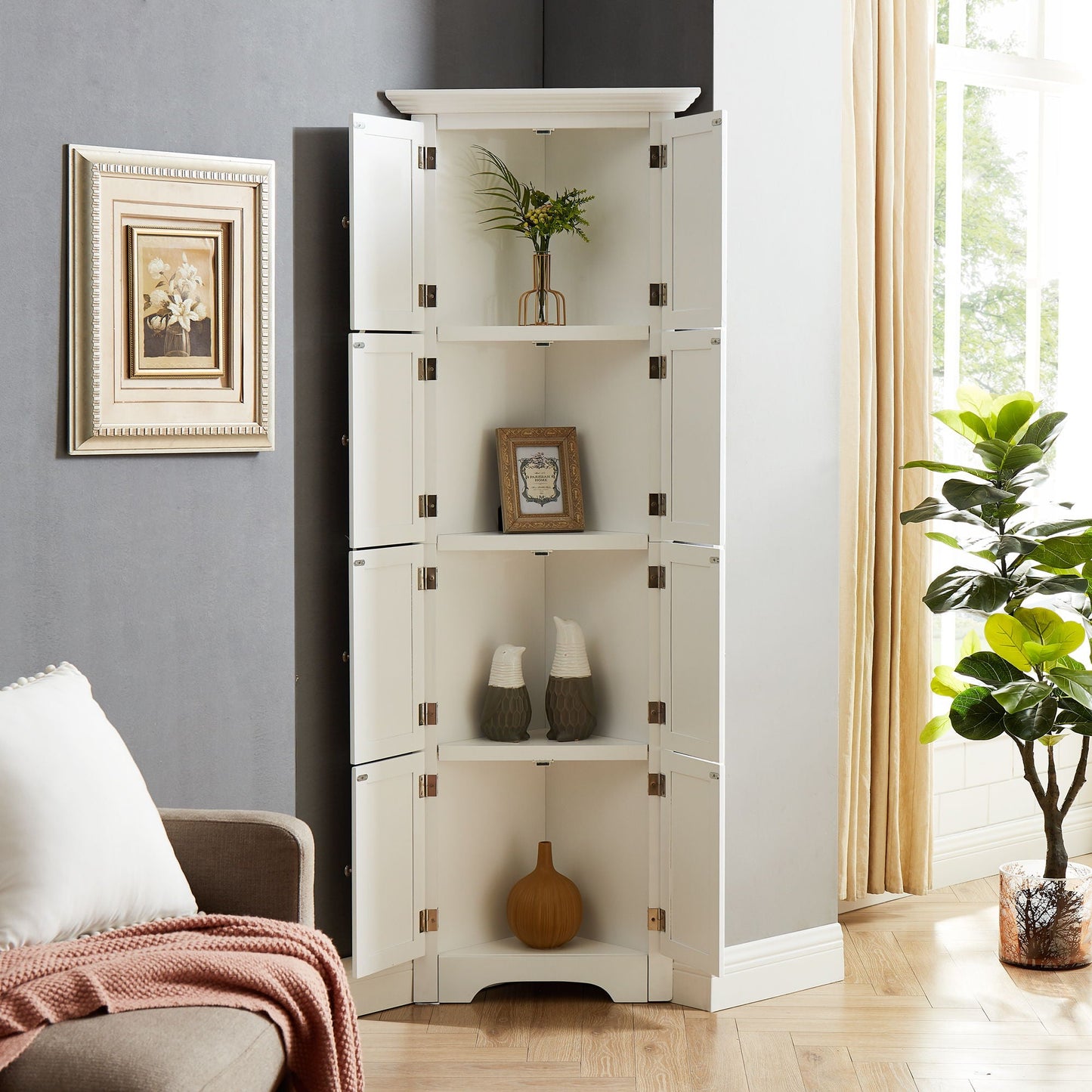 Tall Cabinet With 4 Shelves And Doors For Home