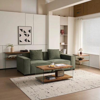 Durable Table For Living Room side tables with wood top and lower shelf on glass legs (2) on Tampa Home & Garden Store