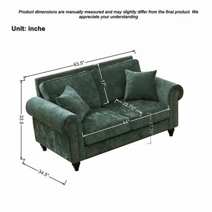 2 Seater Sofa With Rolled Arms Velvet Green Upholstered Couch by Unique Piece Furniture on Tampa Home & Garden Store