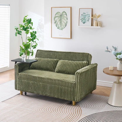 Pull Out Sofa With Movable Tabletop And USB Ports olive-green corduroy sleeper on Tampa Home & Garden Store