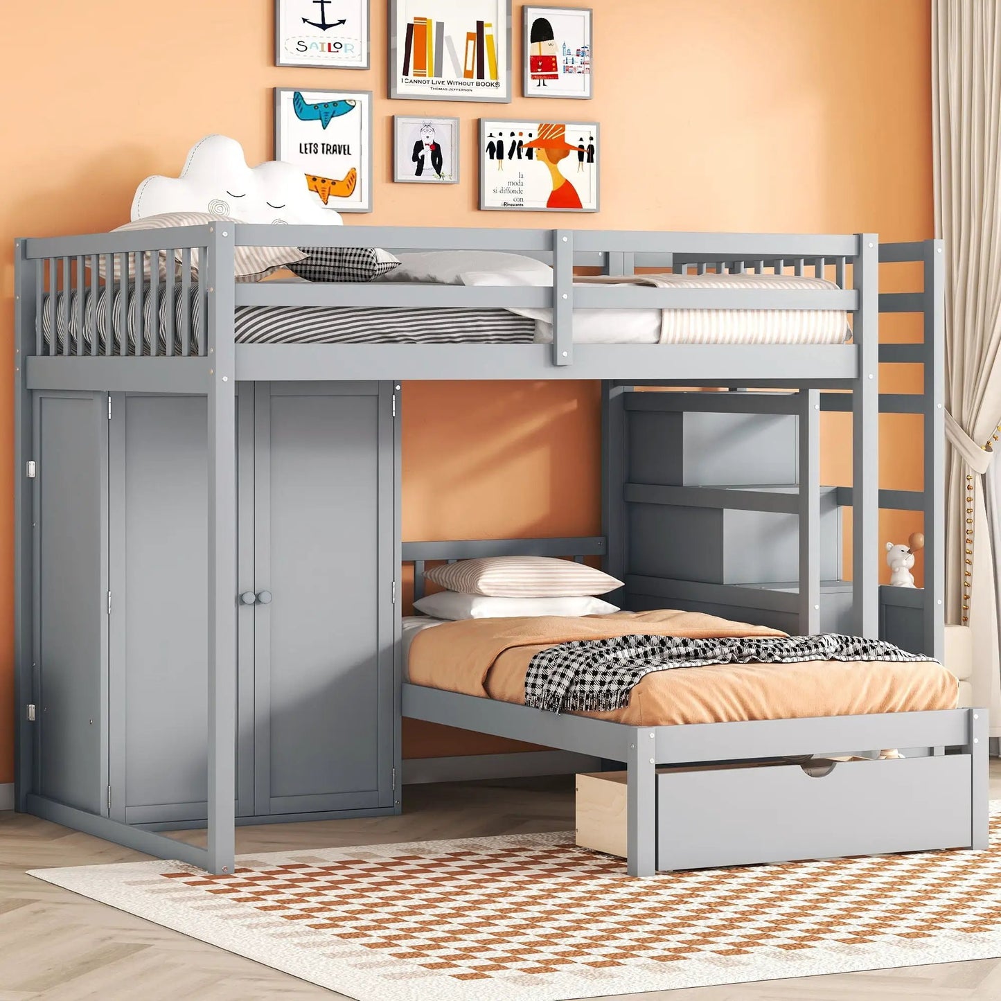 Bunk Bed With Wardrobe and Drawers Full Size