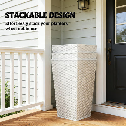 White woven tall planter pots set of 3 for porch, wicker stackable planters by HouseOfZazla on Tampa Home & Garden Store