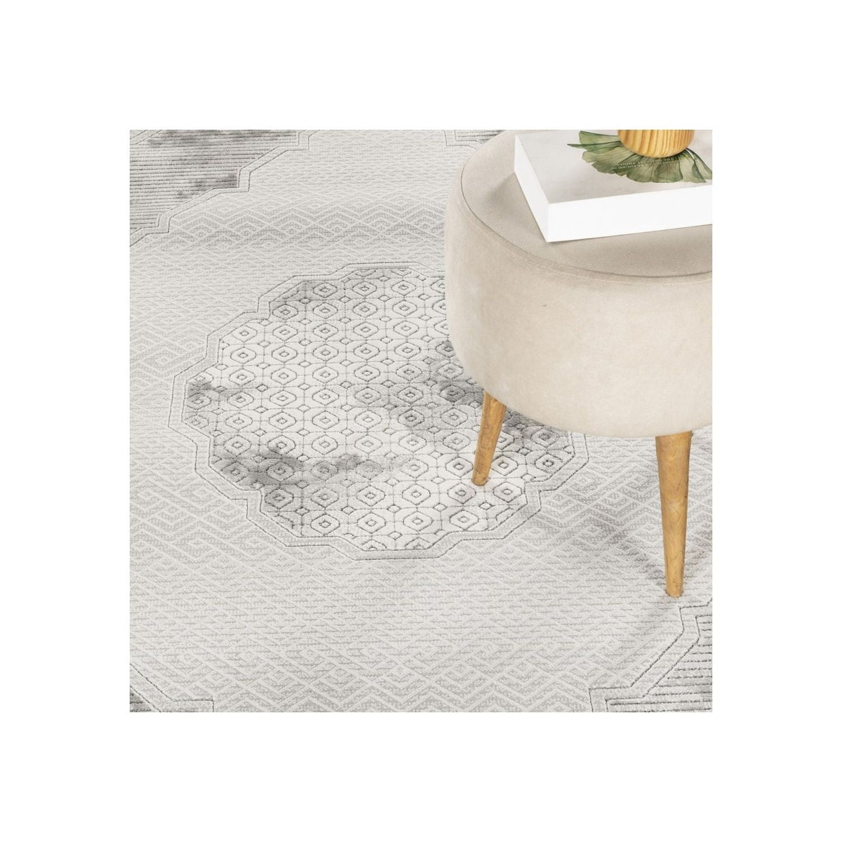 Gray medallion area rug with geometric 3D detail by HouseOfZazla on Tampa Home & Garden Store